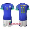 Virallinen Fanipaita + Shortsit Brasilia Philippe Coutinho 11 Vieraspelipaita MM-Kisat 2022 - Lasten